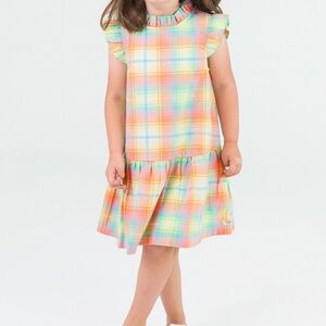 Rufflebutts Rainbow Plaid Mock Neck Sleeveless Flutter Dress size 4T
